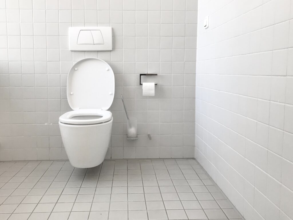 White toilet bowl with cistern