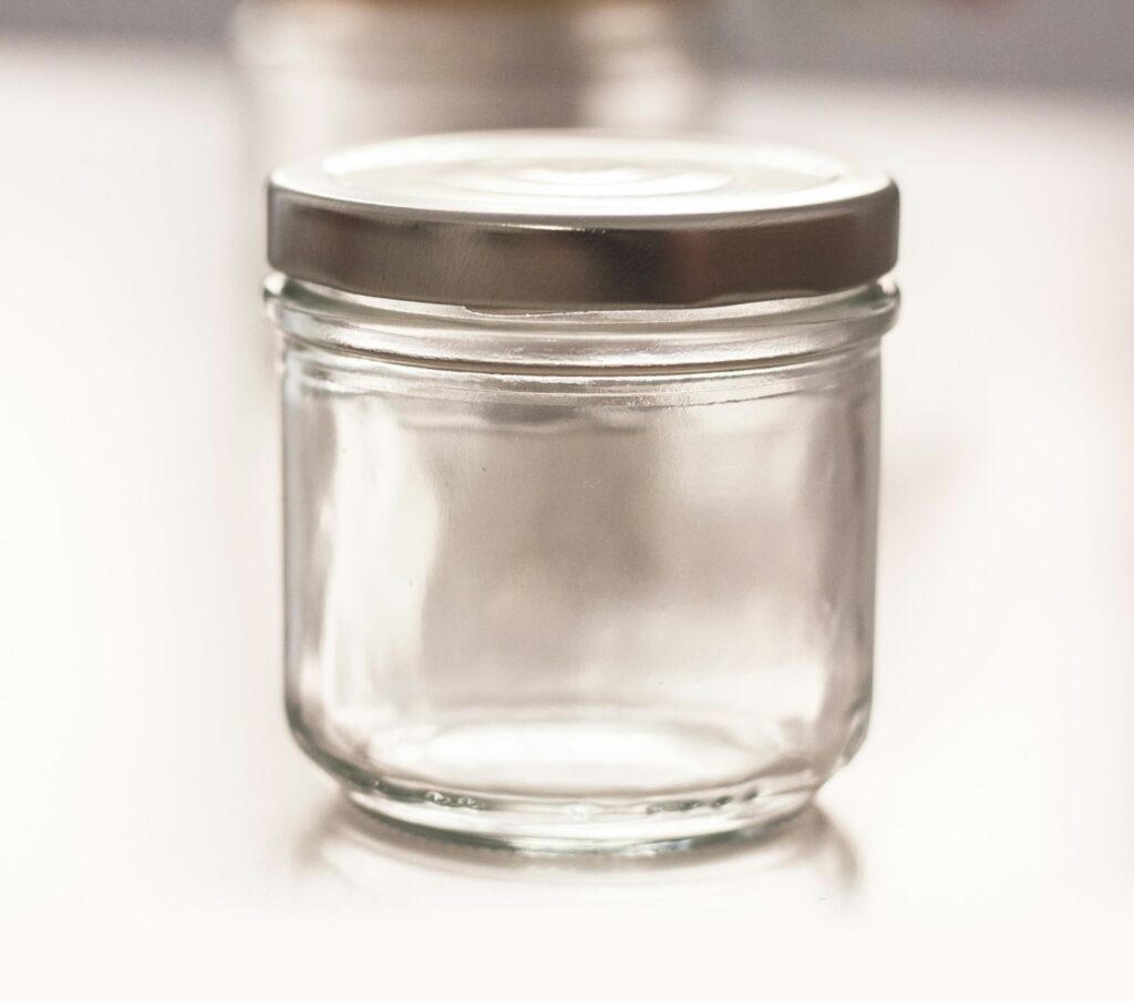 clear glass jar with white lid