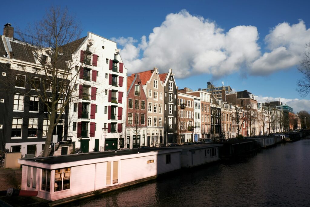 brown concrete buildings near body of water