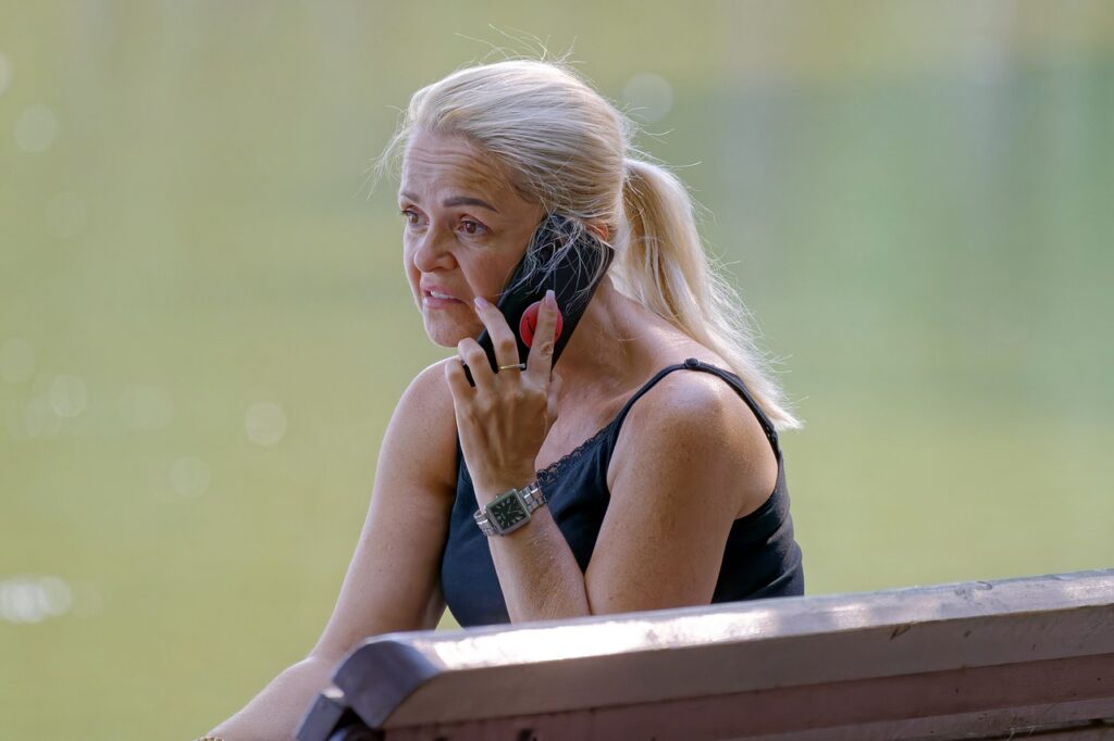 woman, phone call, park